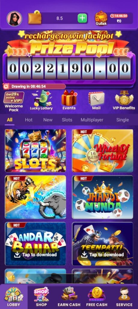 How many types of games are available in crazy winner Apk.